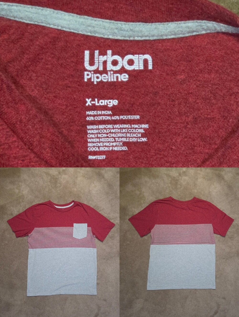 Kids Urban Pipeline Red & Grey Casual Tee Shirt Sz XL